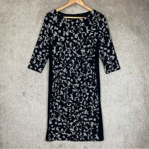 Black Label Evan Picone Dress Womens 6 Black White 3/4 Sleeve Stretch- 3400*